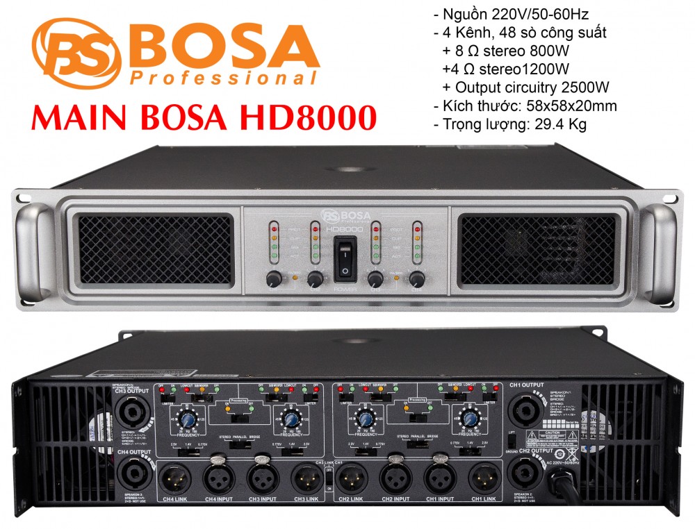 Main Công Suất 4 Kênh Bosa HD8000 